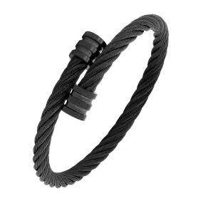 Black Rope 316L Surgical Stainless Steel Kada Bangle For Men