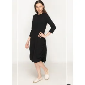 Black Ruched Ribbed Dress