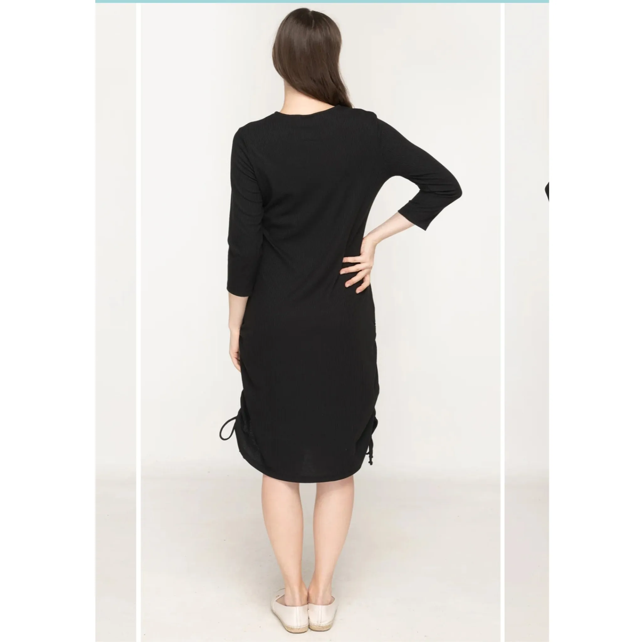 Black Ruched Ribbed Dress