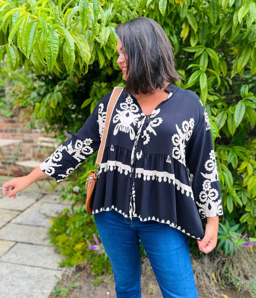 Black Tribal Smock Blouse