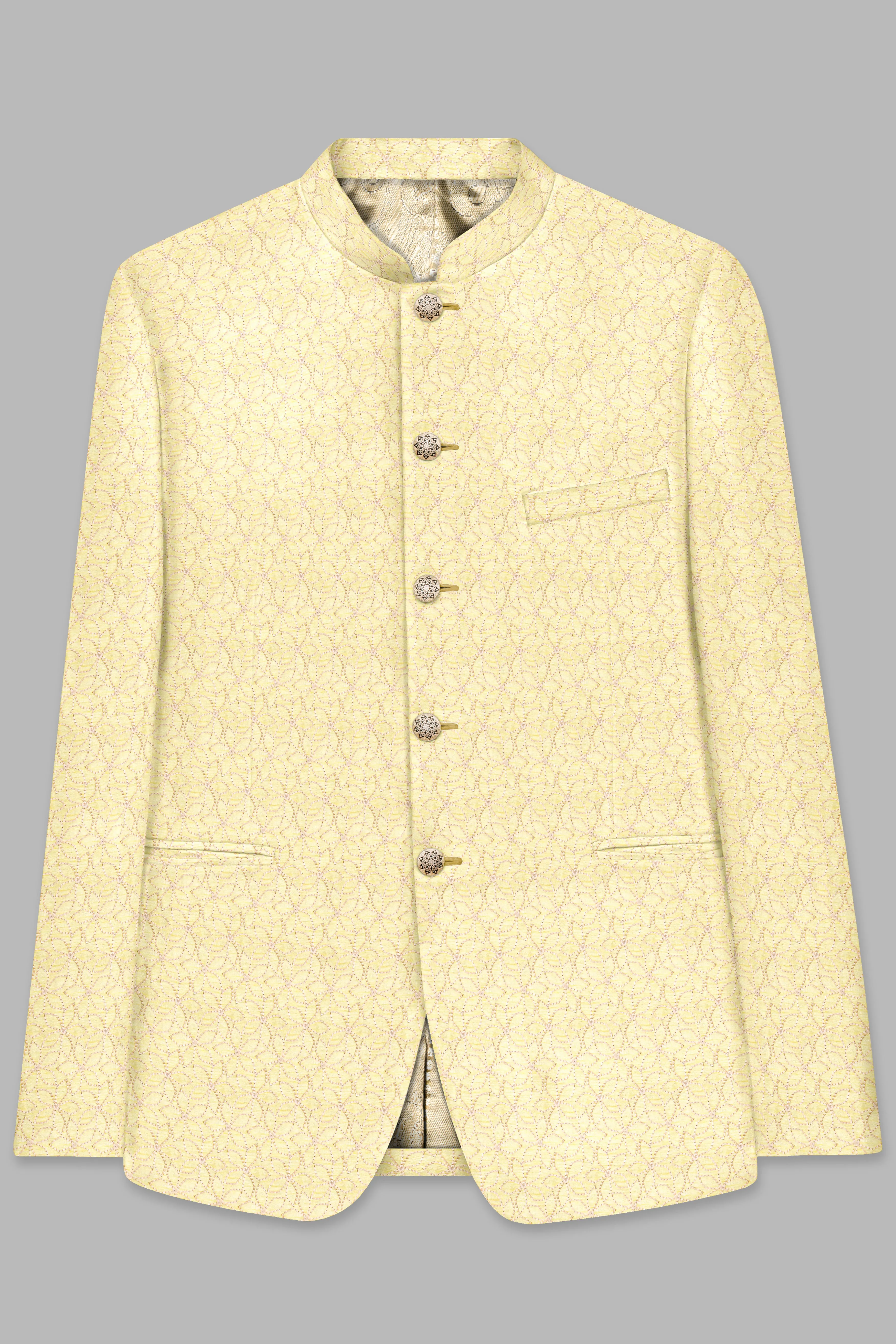 Blond Yellow Flower Embroidered Bandhgala Jodhpuri