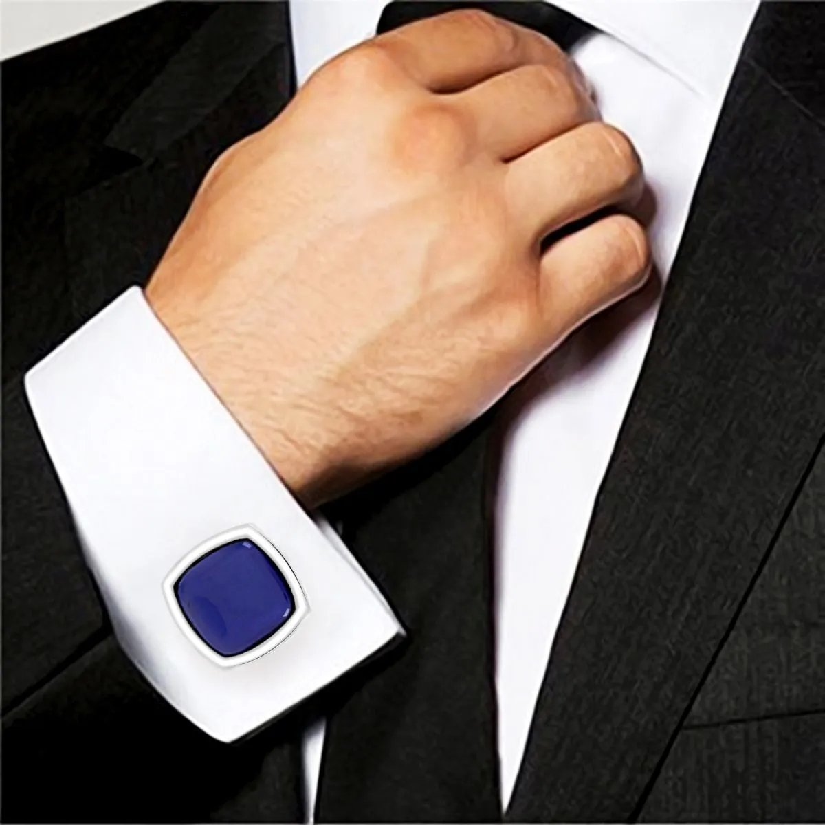 Blue Crystal Cufflinks In Box