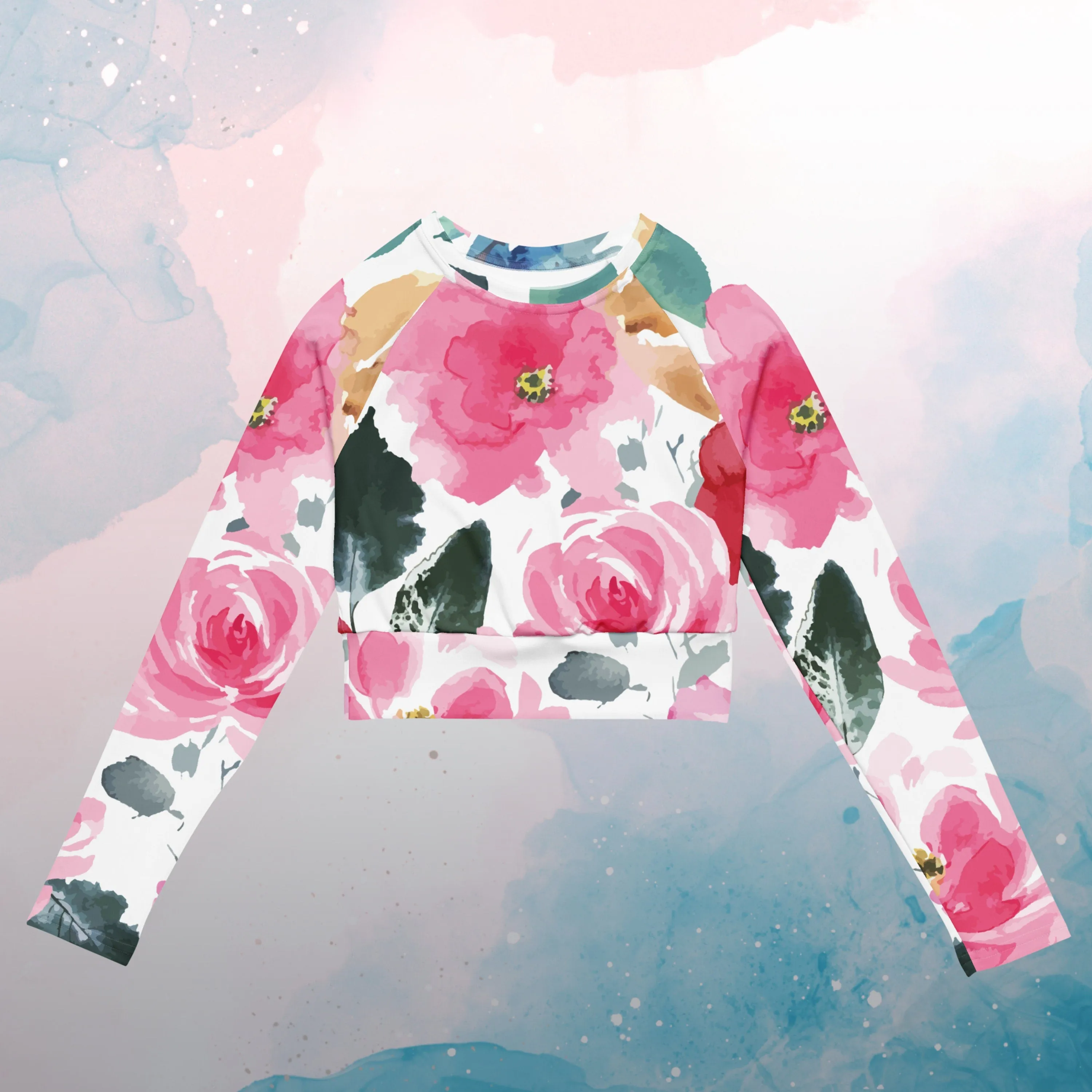 Bold Floral Pattern Womens Recycled Long Sleeve Crop Top op