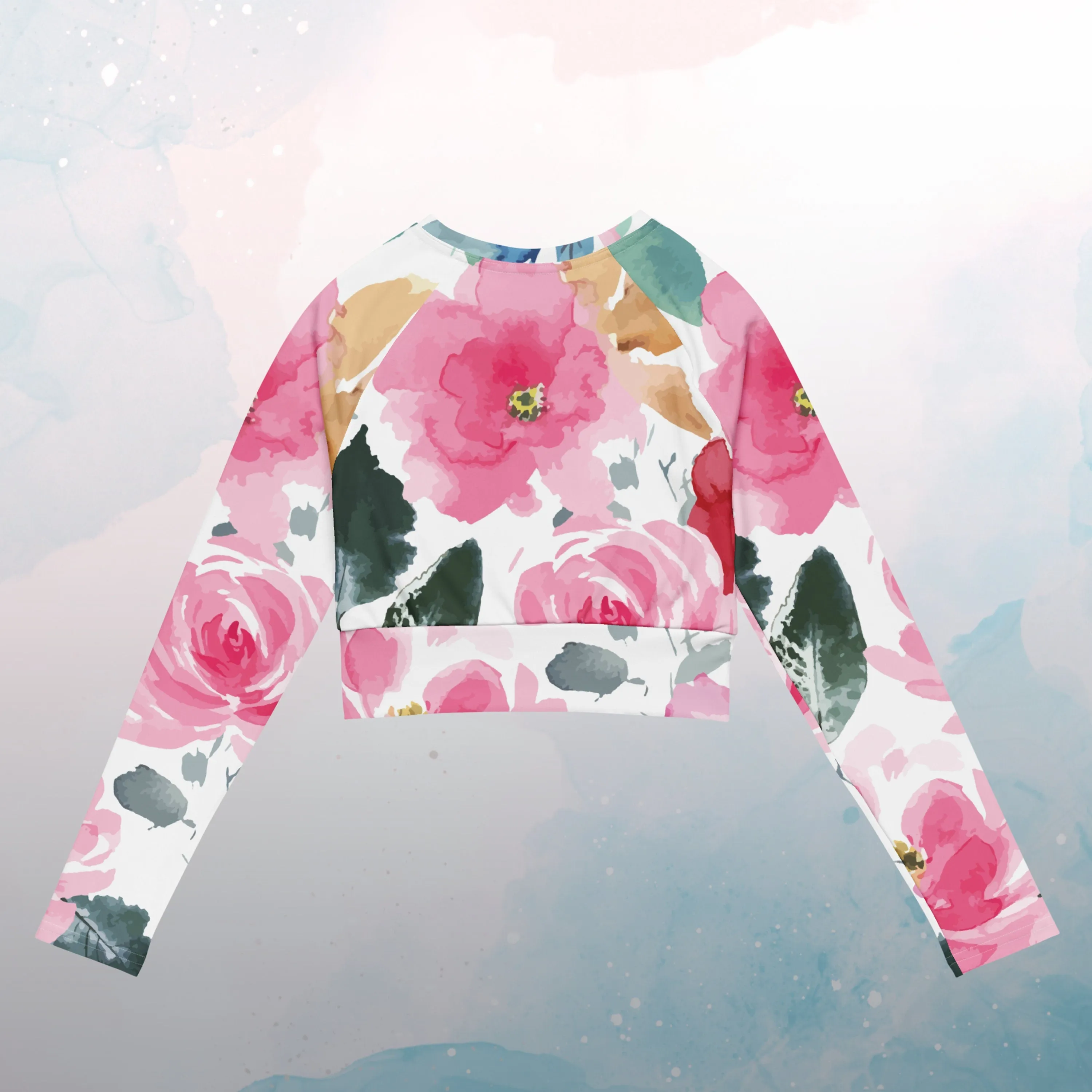 Bold Floral Pattern Womens Recycled Long Sleeve Crop Top op