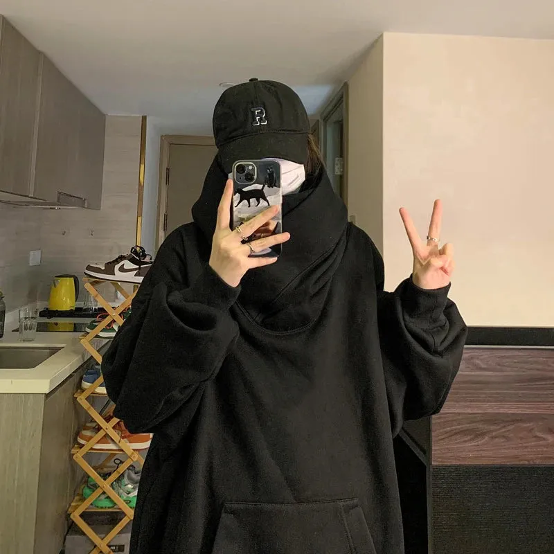 BONSIR  -  Harajuku High Collar Loose Hoodie Spring Hip Hop Sweatshirt Hooded Baggy Fashion Streetwear Black/Gray Long Sleeve Men Hoodies