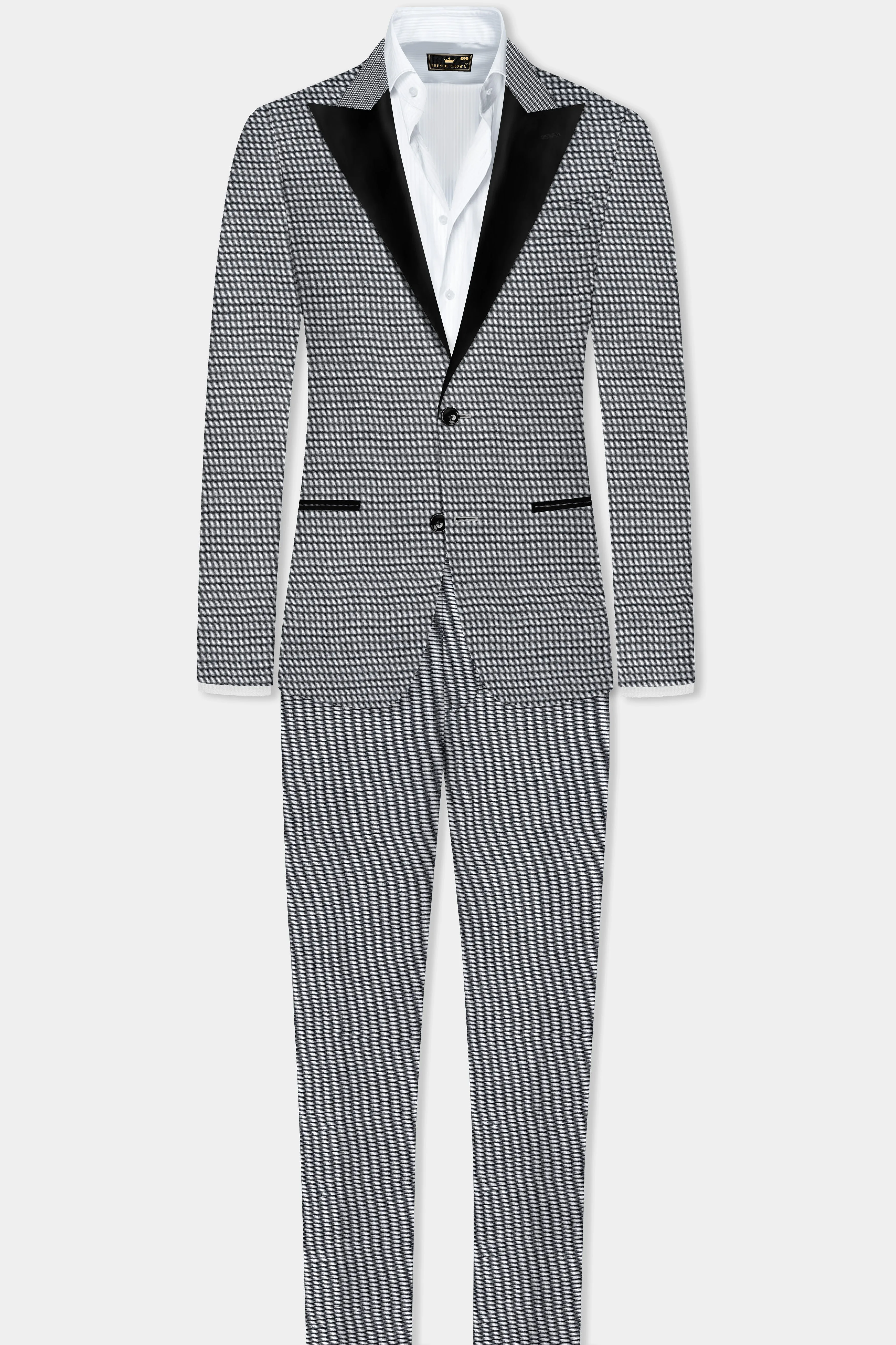 Boulder Gray Textured Wool Blend Peak Collar Tuxedo Suit