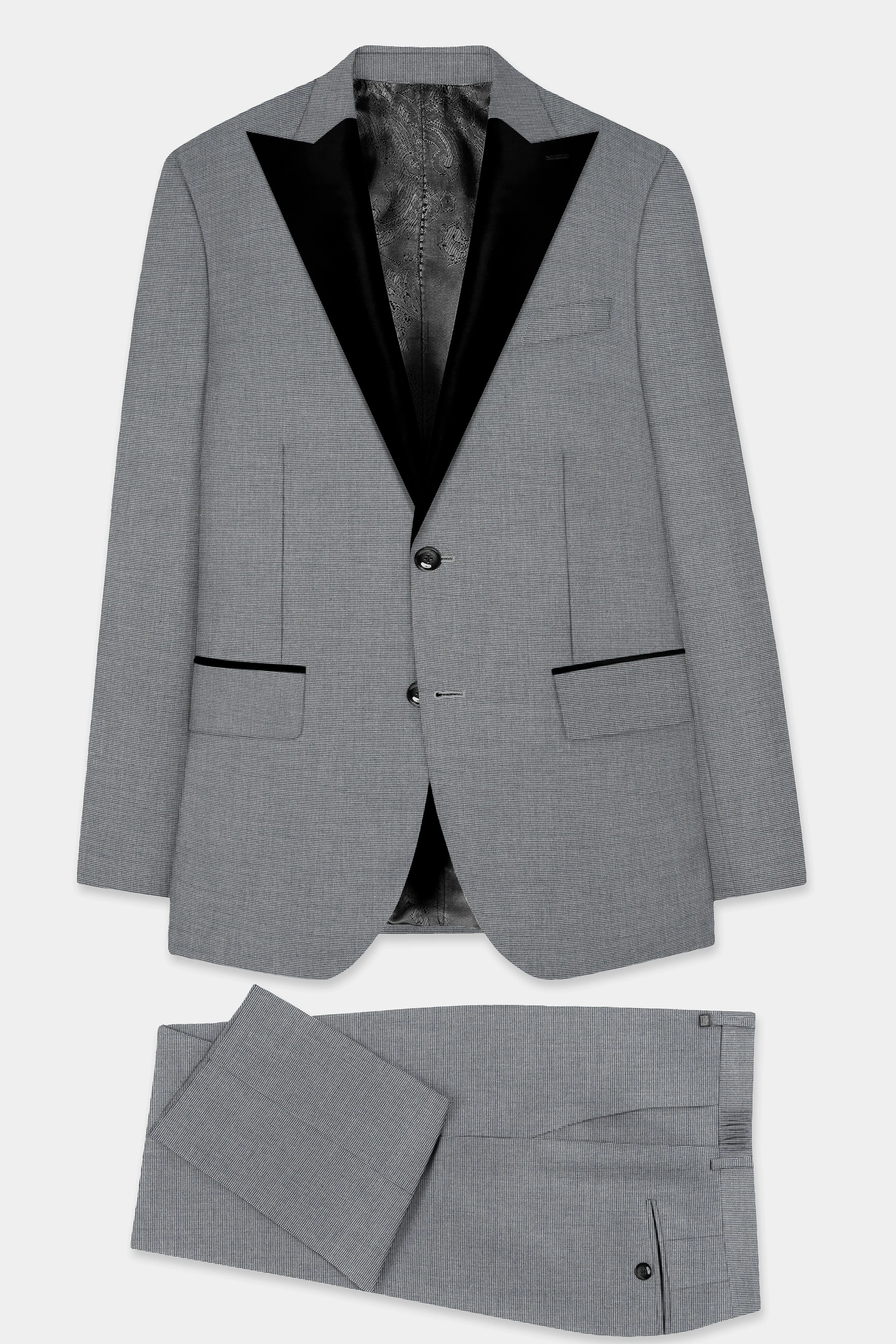 Boulder Gray Textured Wool Blend Peak Collar Tuxedo Suit