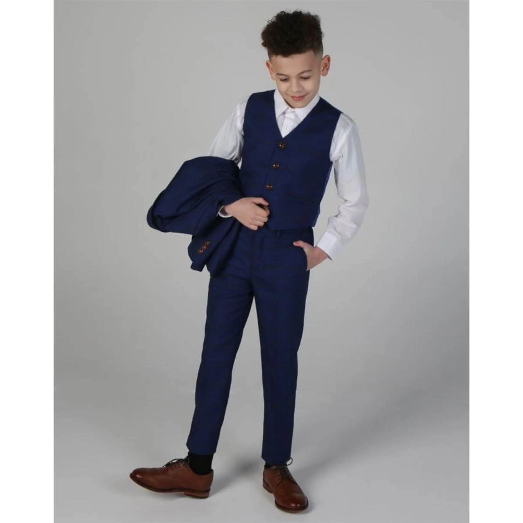 Boys Blue Brown Check 3 Piece Suit Wedding Prince Of Wales