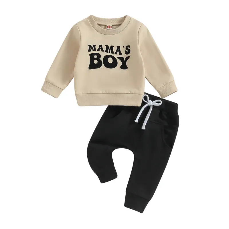 Boys Cozy Club 2 Piece Set - Black 'Mama's Boy'