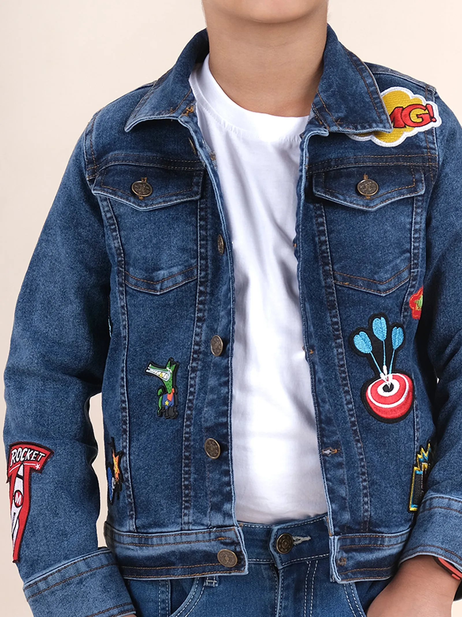 Boys Denim Jacket With Multi Badge