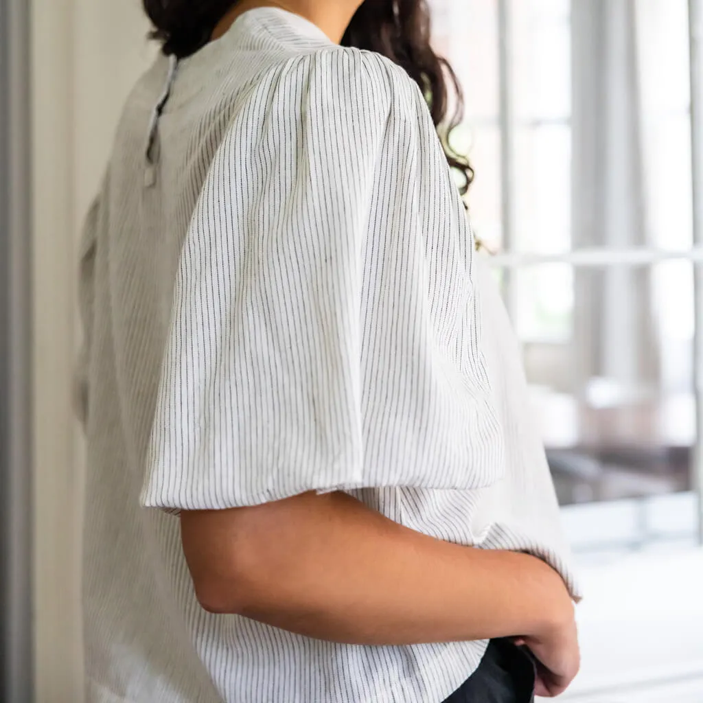 Bubble Sleeve Blouse - Pinstripe