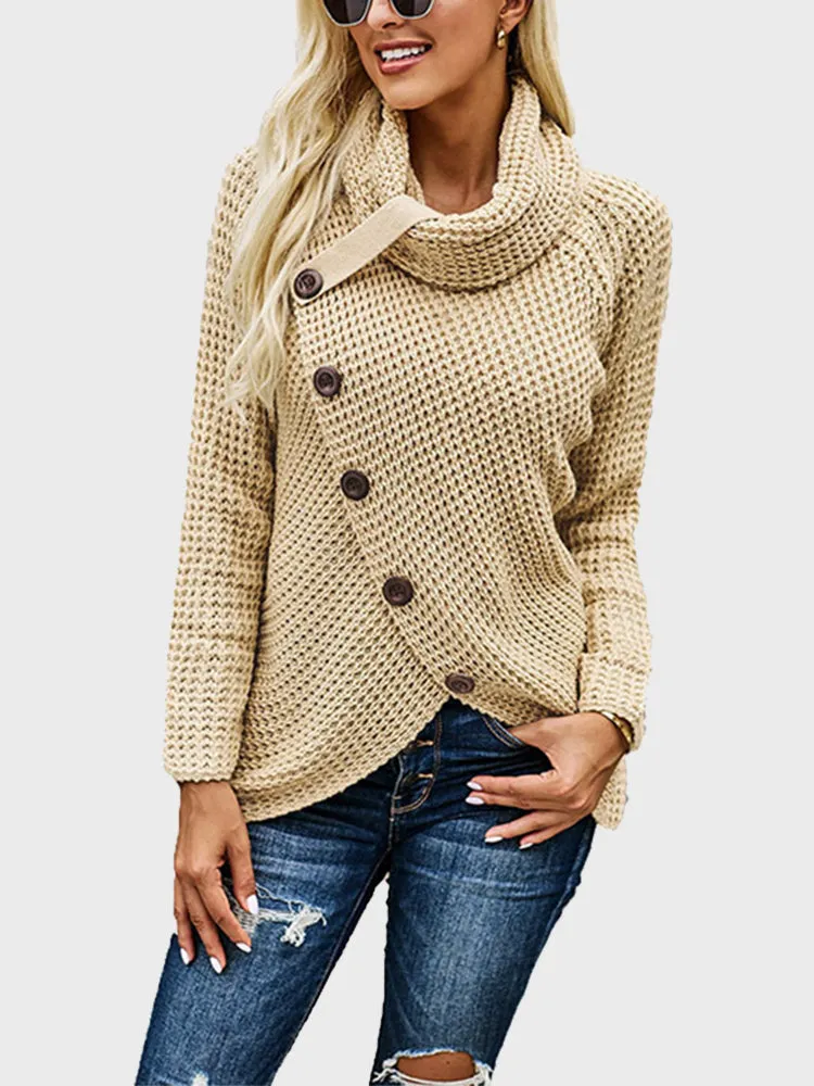 Buttoned Bliss Turtleneck Sweater