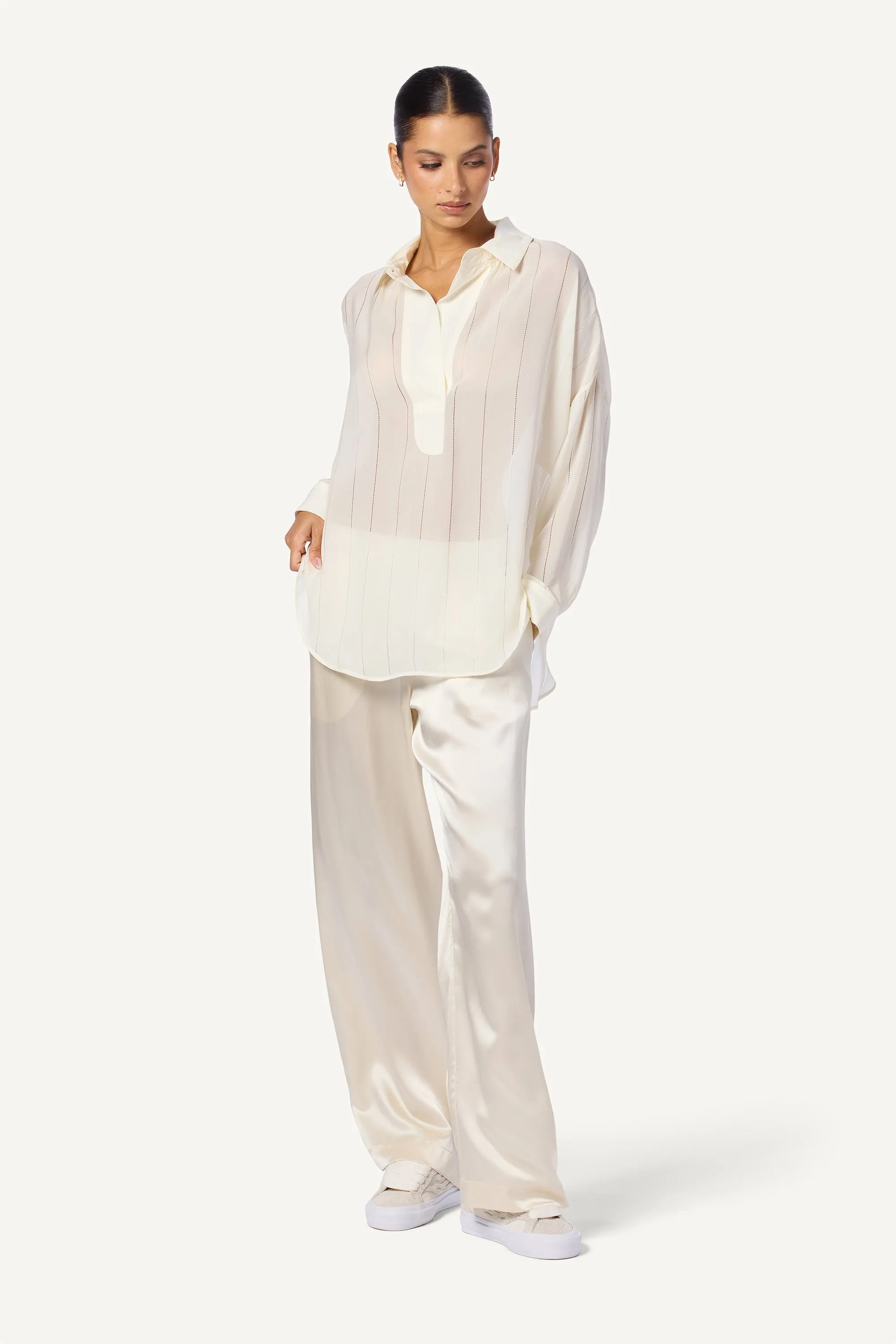 CALVI OVERSIZE COLLARED SILK TUNIC | GARDENIA