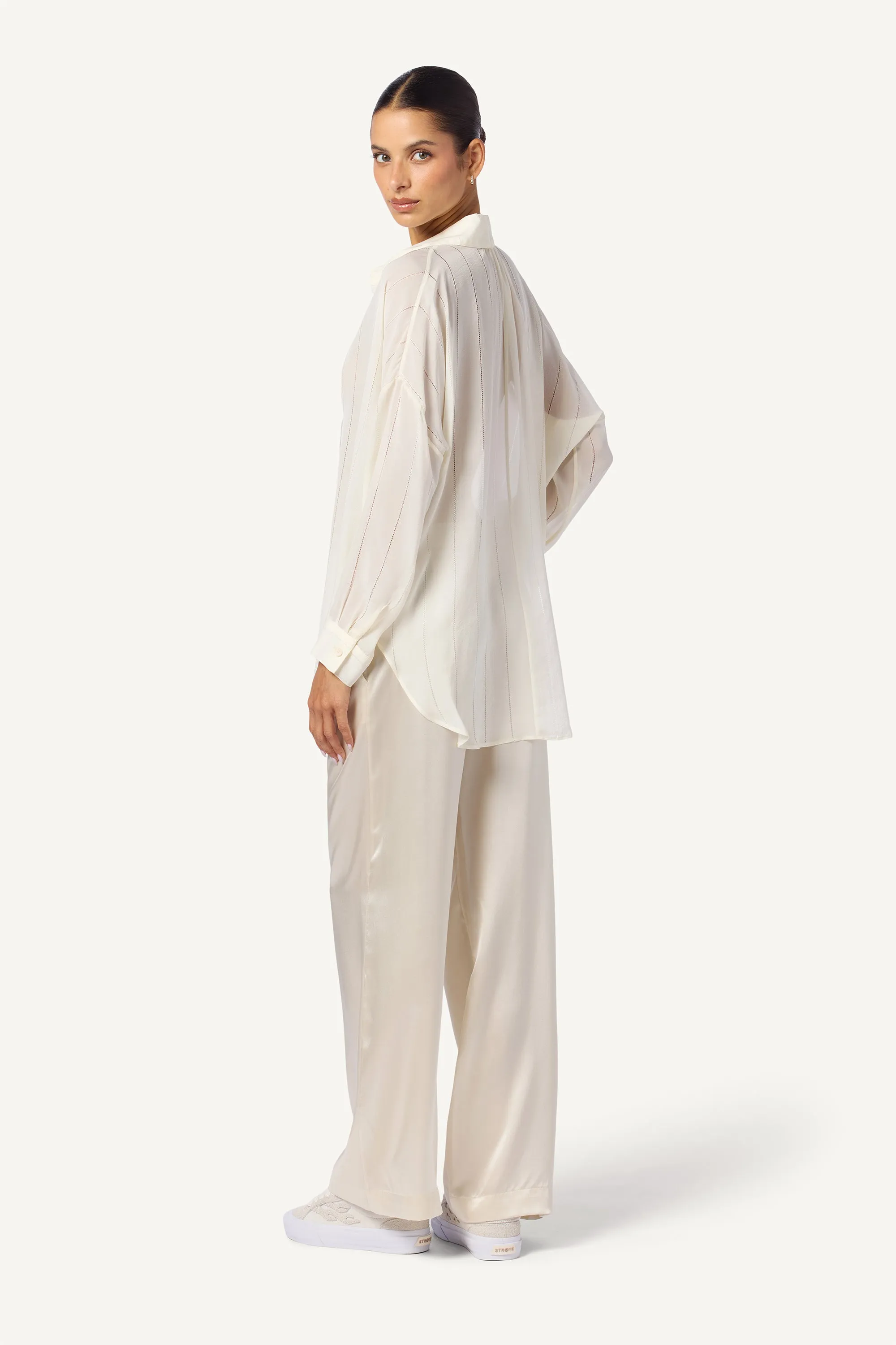 CALVI OVERSIZE COLLARED SILK TUNIC | GARDENIA