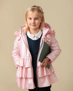 Caramelo Kids Girls Pink Bow Ruffle Pleated Coat