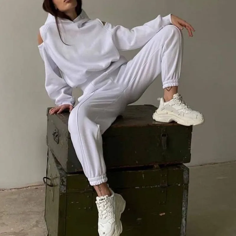 Casual Hollow Trouser Suit Waist Elastic Sweatpants Suit