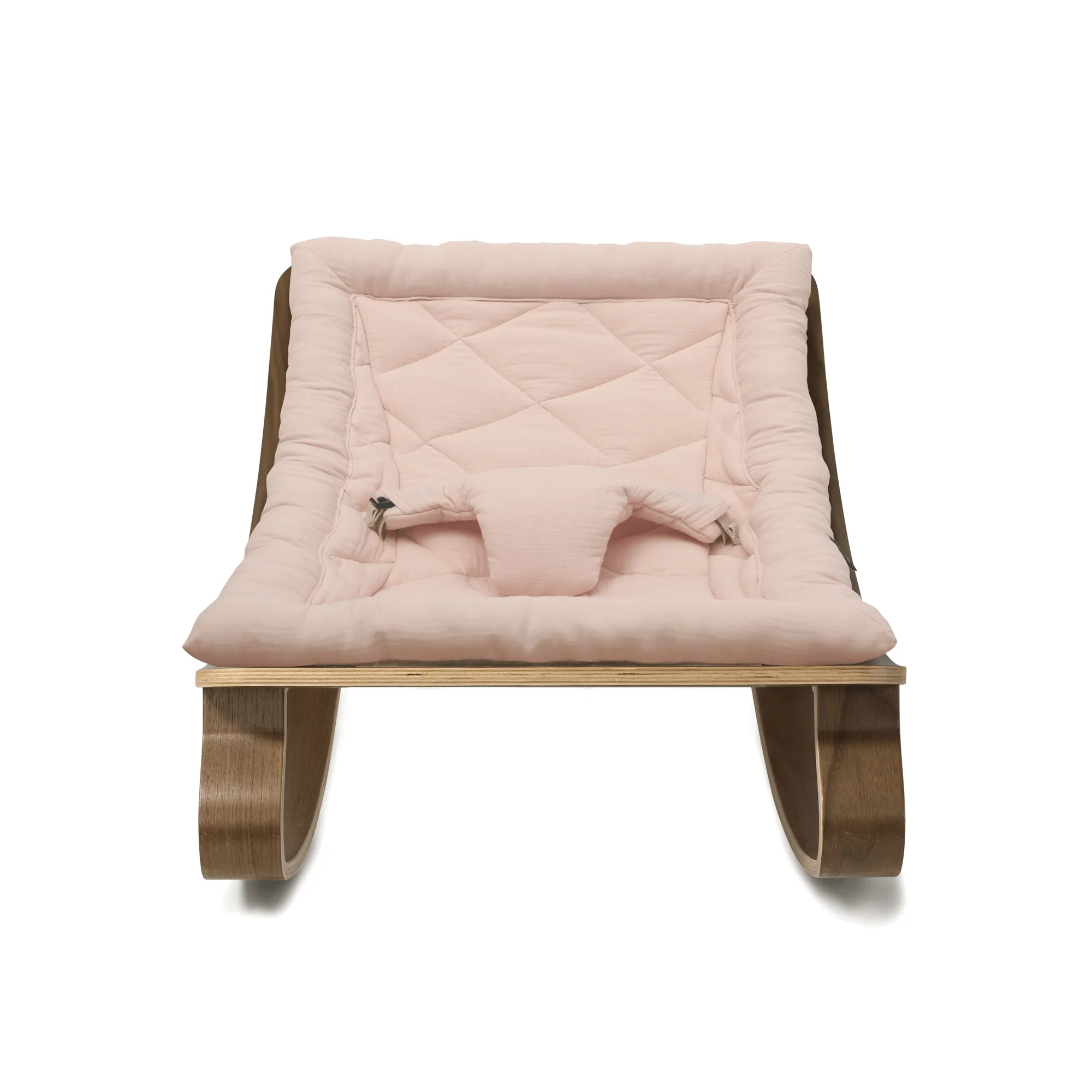 Charlie Crane LEVO Baby Rocker - Walnut with Nude Pink Cushion