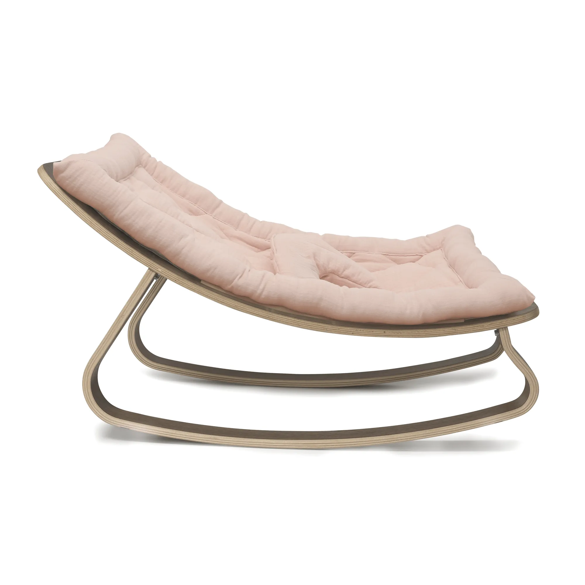 Charlie Crane LEVO Baby Rocker - Walnut with Nude Pink Cushion