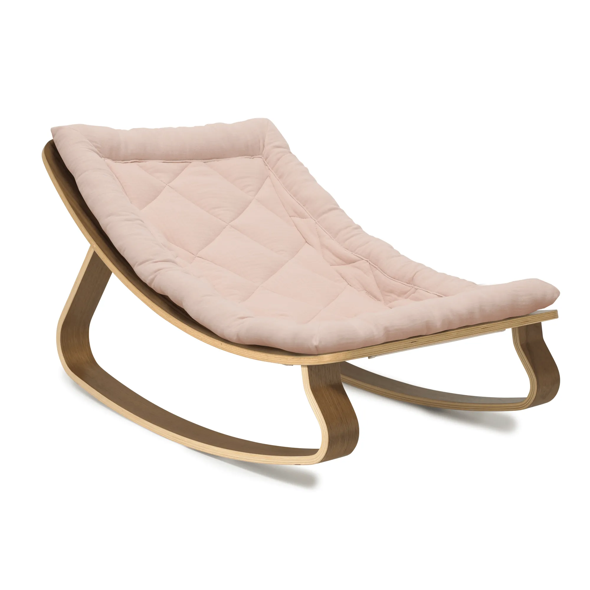 Charlie Crane LEVO Baby Rocker - Walnut with Nude Pink Cushion