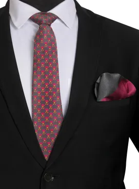 Chokore Grey & Magenta Silk Tie from Indian At Heart range & Two-in-one Dark Grey & Wine Pink Silk Pocket Square set