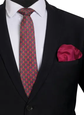 Chokore Grey & Magenta Silk Tie - Indian At Heart range & Plain Pink color Silk Pocket Square set