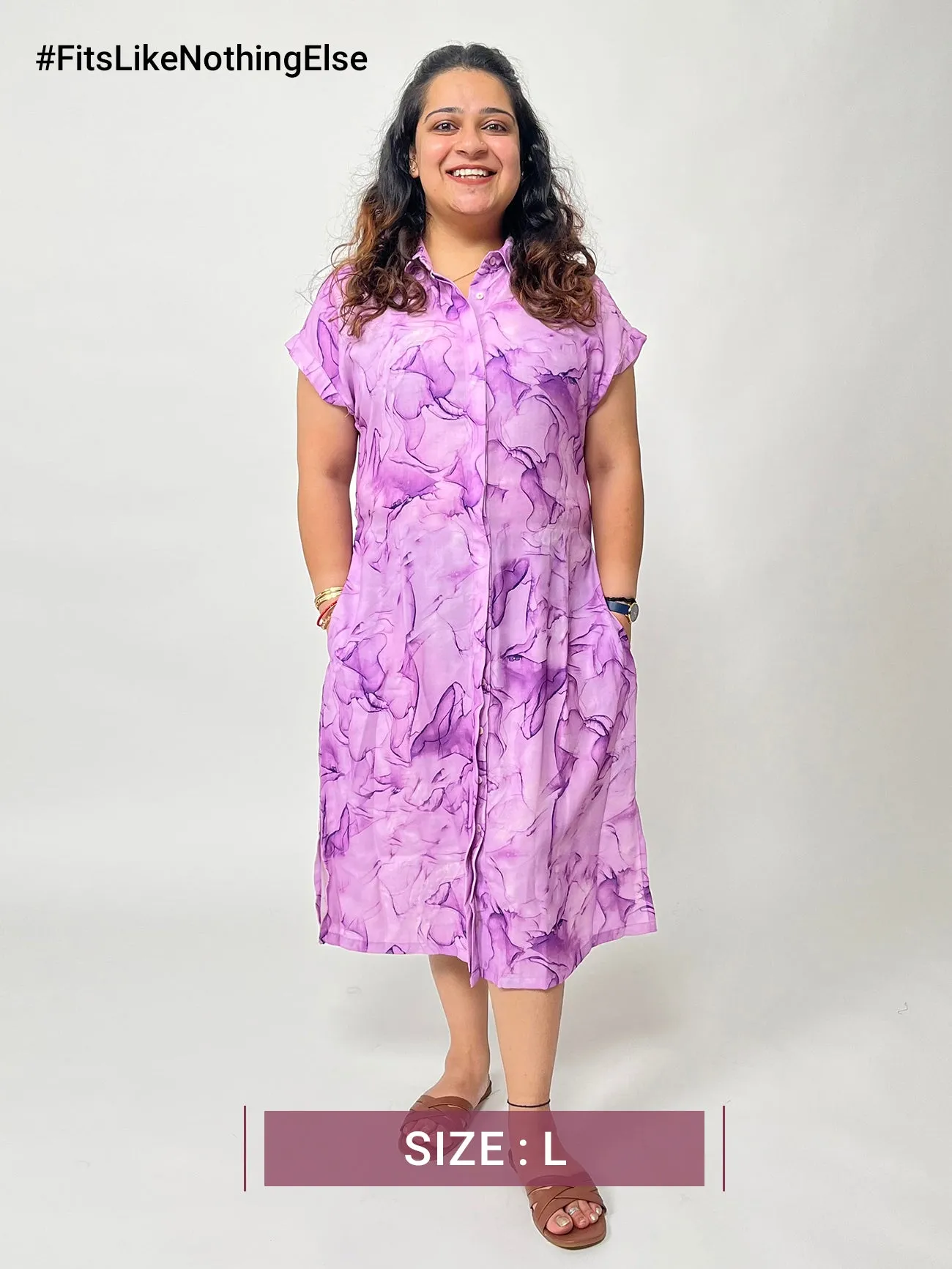 Collared Marble Print Shirt Dress - Lilac