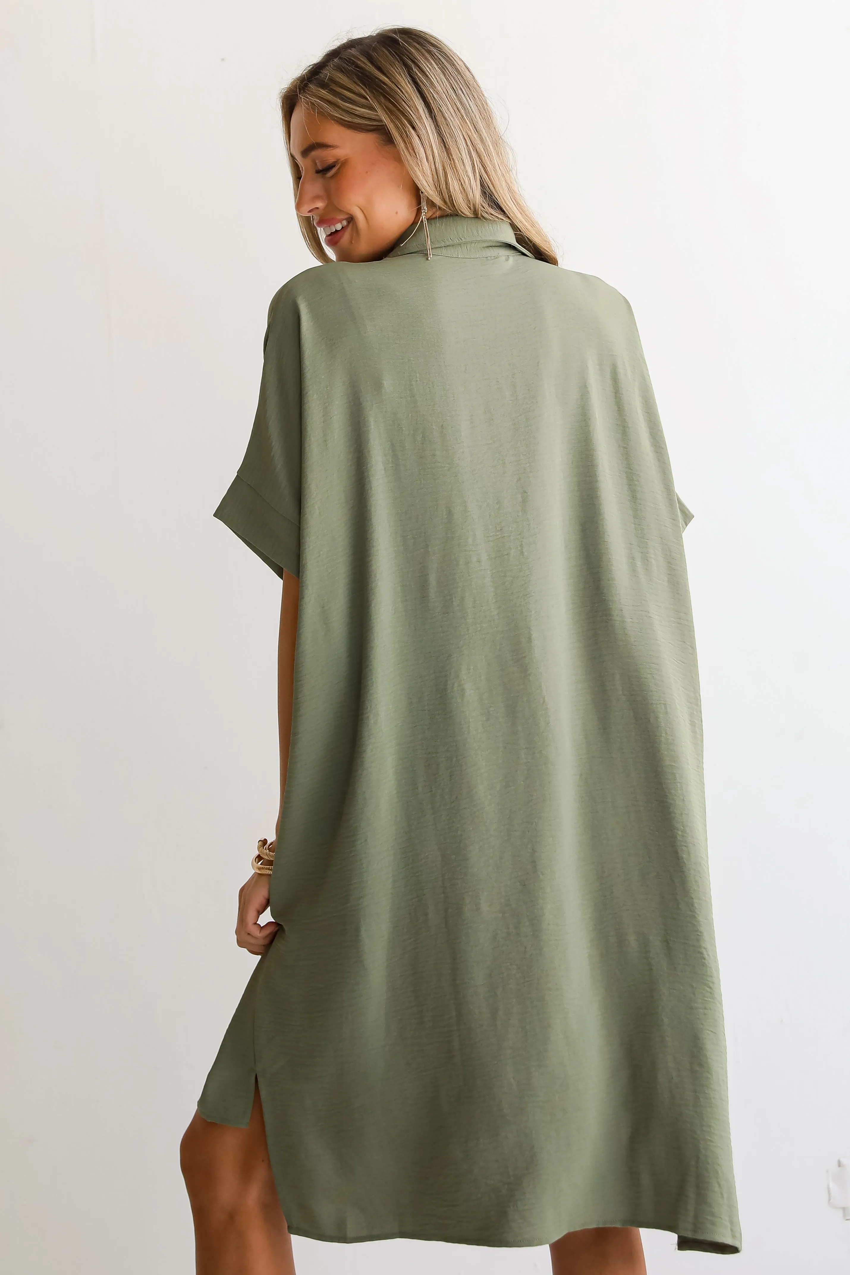 Composed Persona Green Button Front Midi Dress