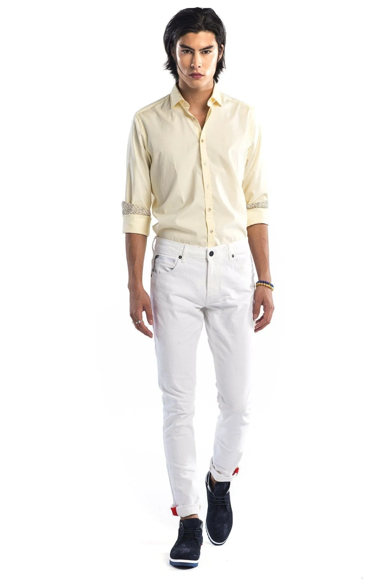 Contrast Slim Fit Spread Collar Shirt - Yellow