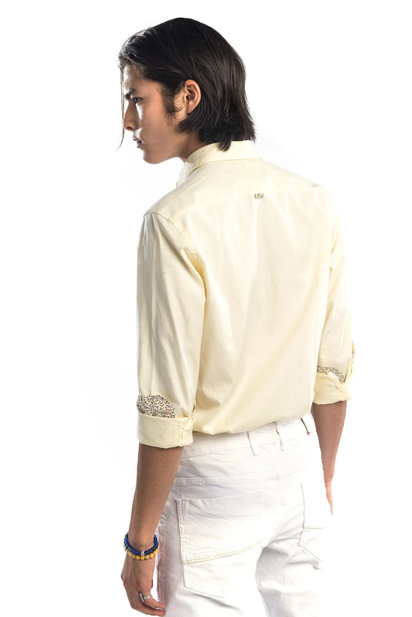 Contrast Slim Fit Spread Collar Shirt - Yellow