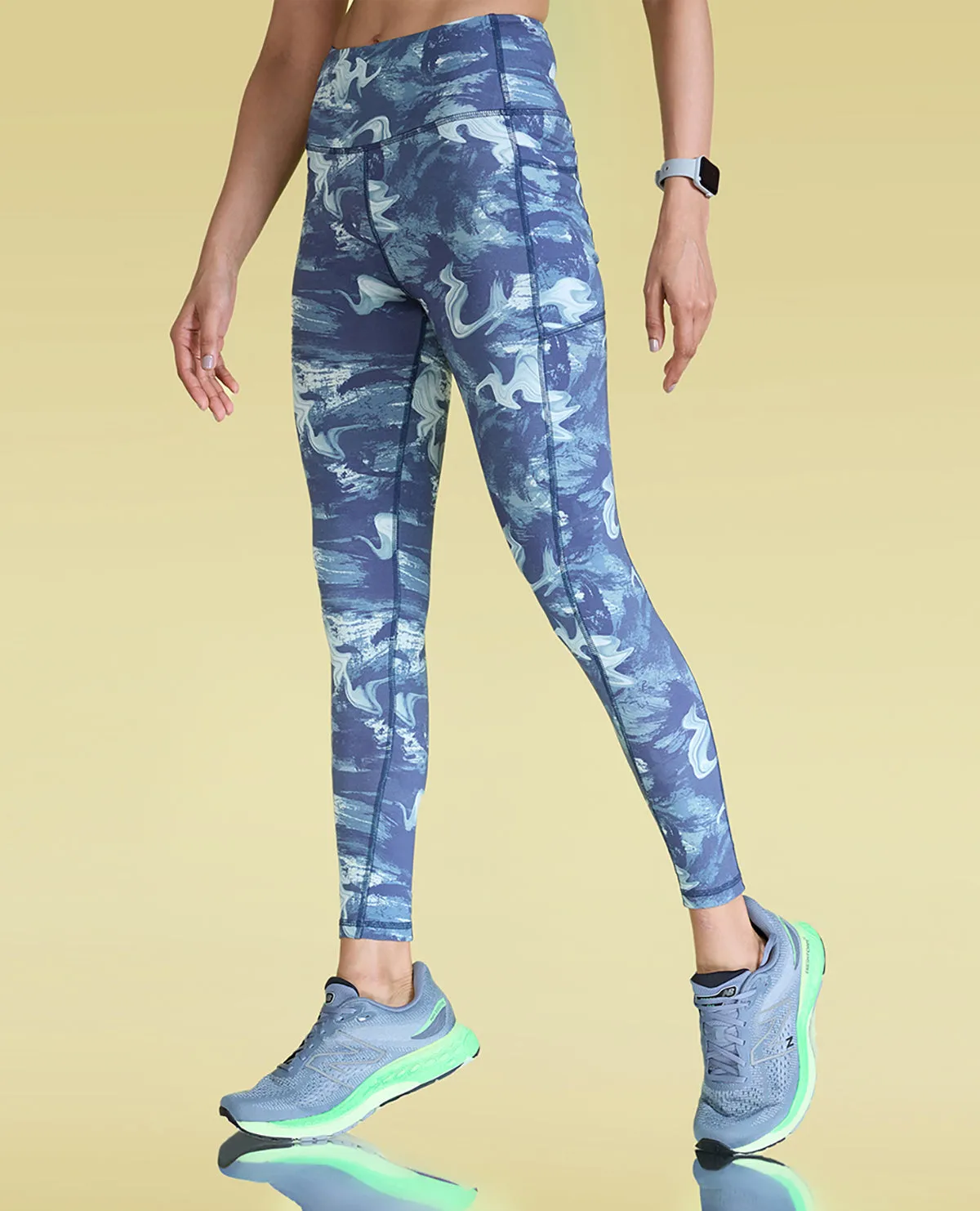 Cotton Printed Sports Bra & Leggings - Blue