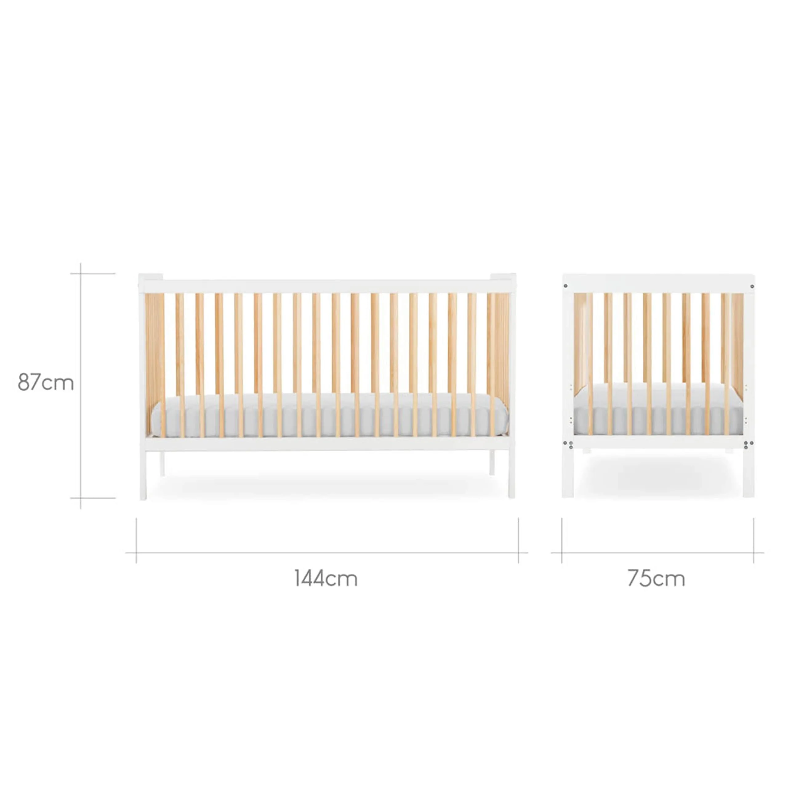 CuddleCo Nola 3pc Set Changer, Cot Bed and Clothes Rail - White & Natural