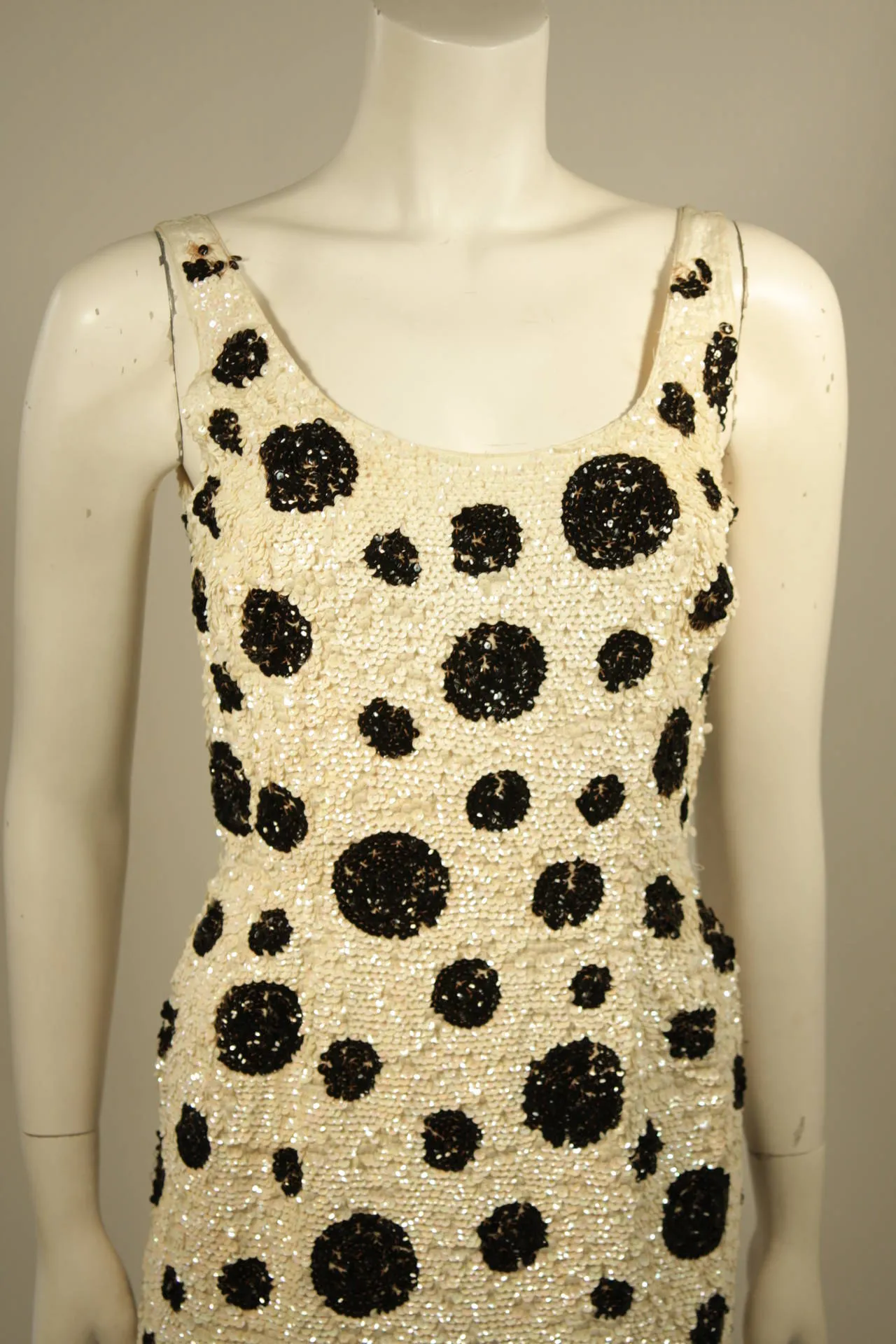 CUSTOM Black and White Iridescent Sequin Polka Dot Gown