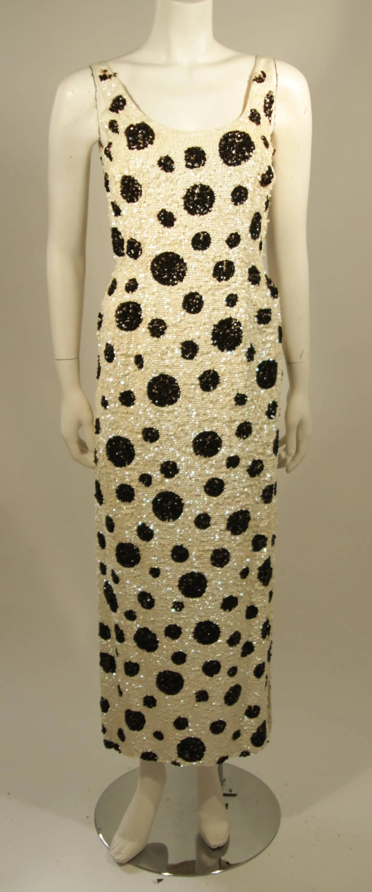 CUSTOM Black and White Iridescent Sequin Polka Dot Gown