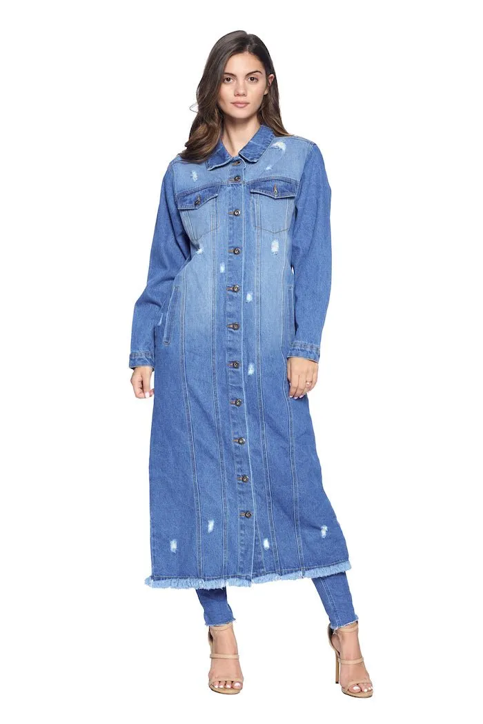 Destroyed Denim Long Jacket