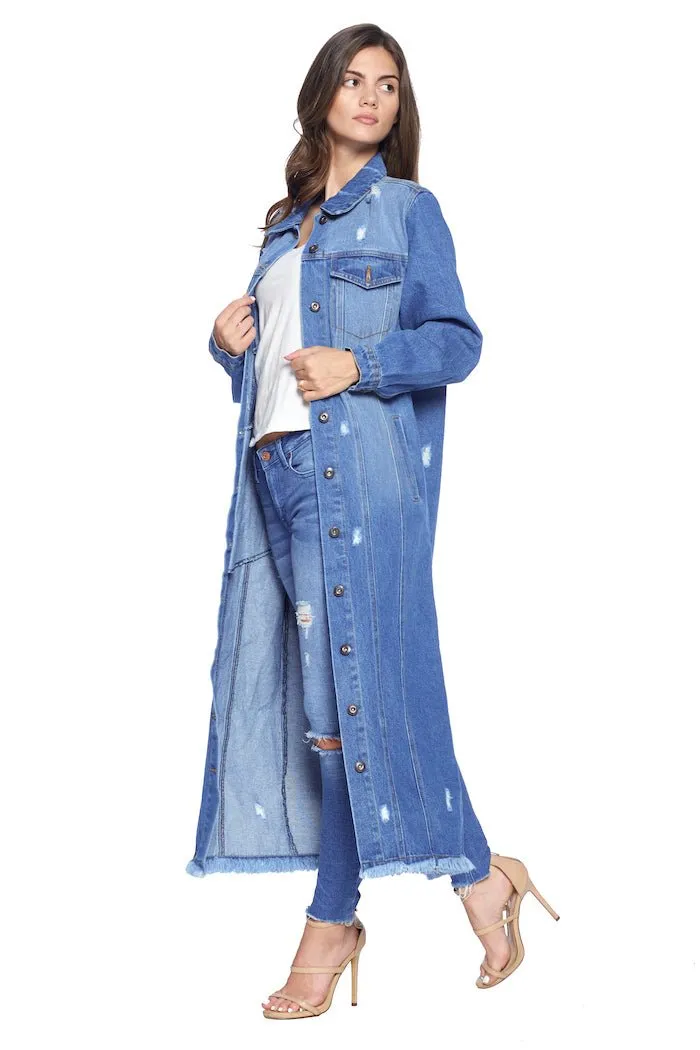 Destroyed Denim Long Jacket