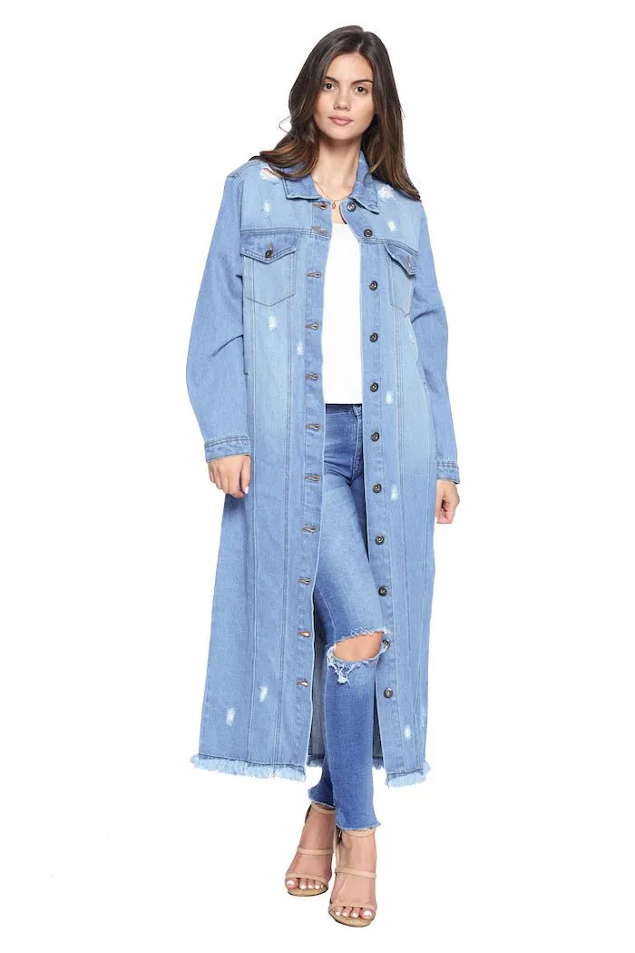 Destroyed Denim Long Jacket