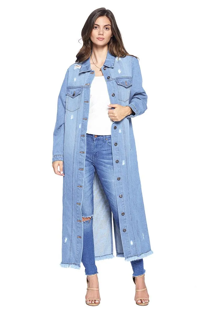 Destroyed Denim Long Jacket