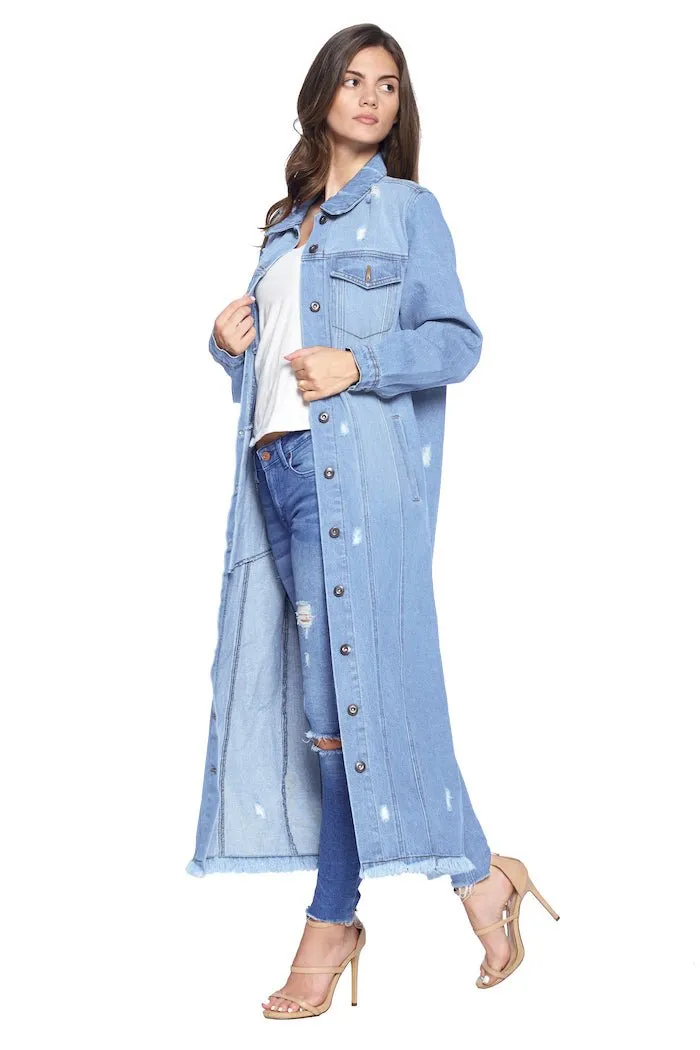 Destroyed Denim Long Jacket