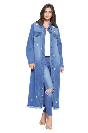 Destroyed Denim Long Jacket