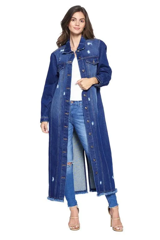 Destroyed Denim Long Jacket