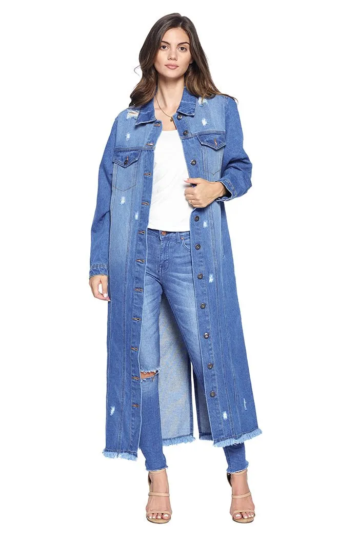 Destroyed Denim Long Jacket