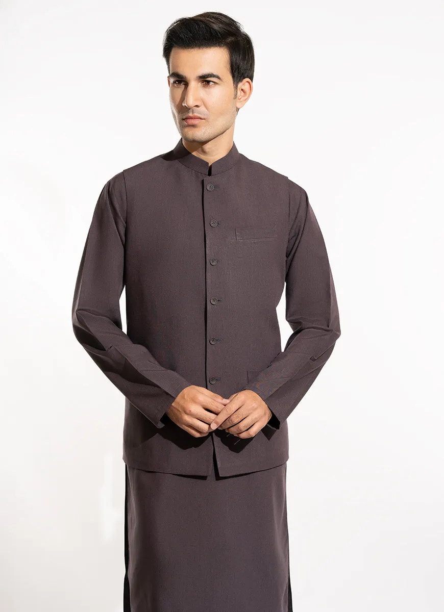 End on End Textured-Greyish Maroon, Poly Viscose Eastern Wear Suit