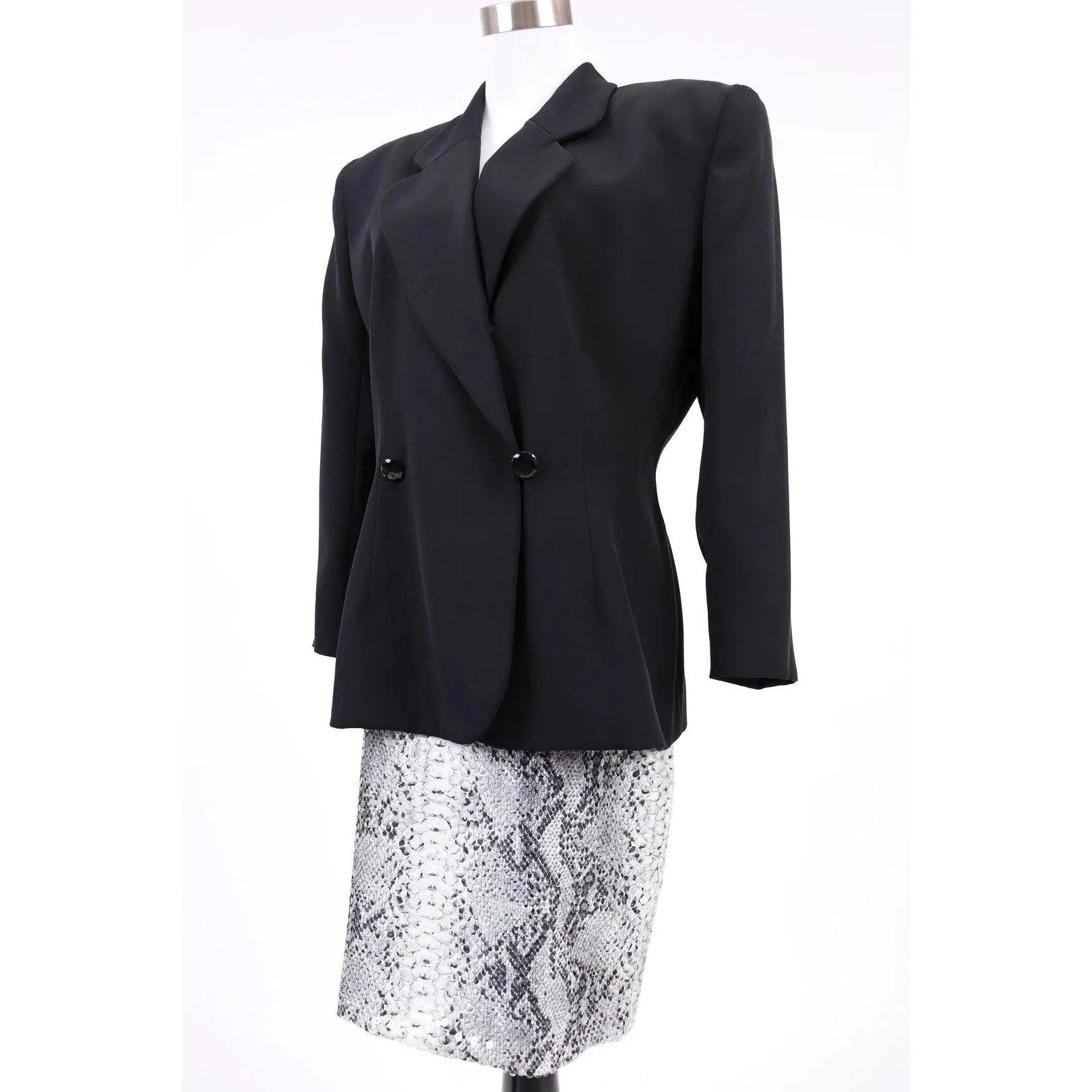 EVA CHUN 80's Black and Snakeskin Skirt Suit | Size M/L