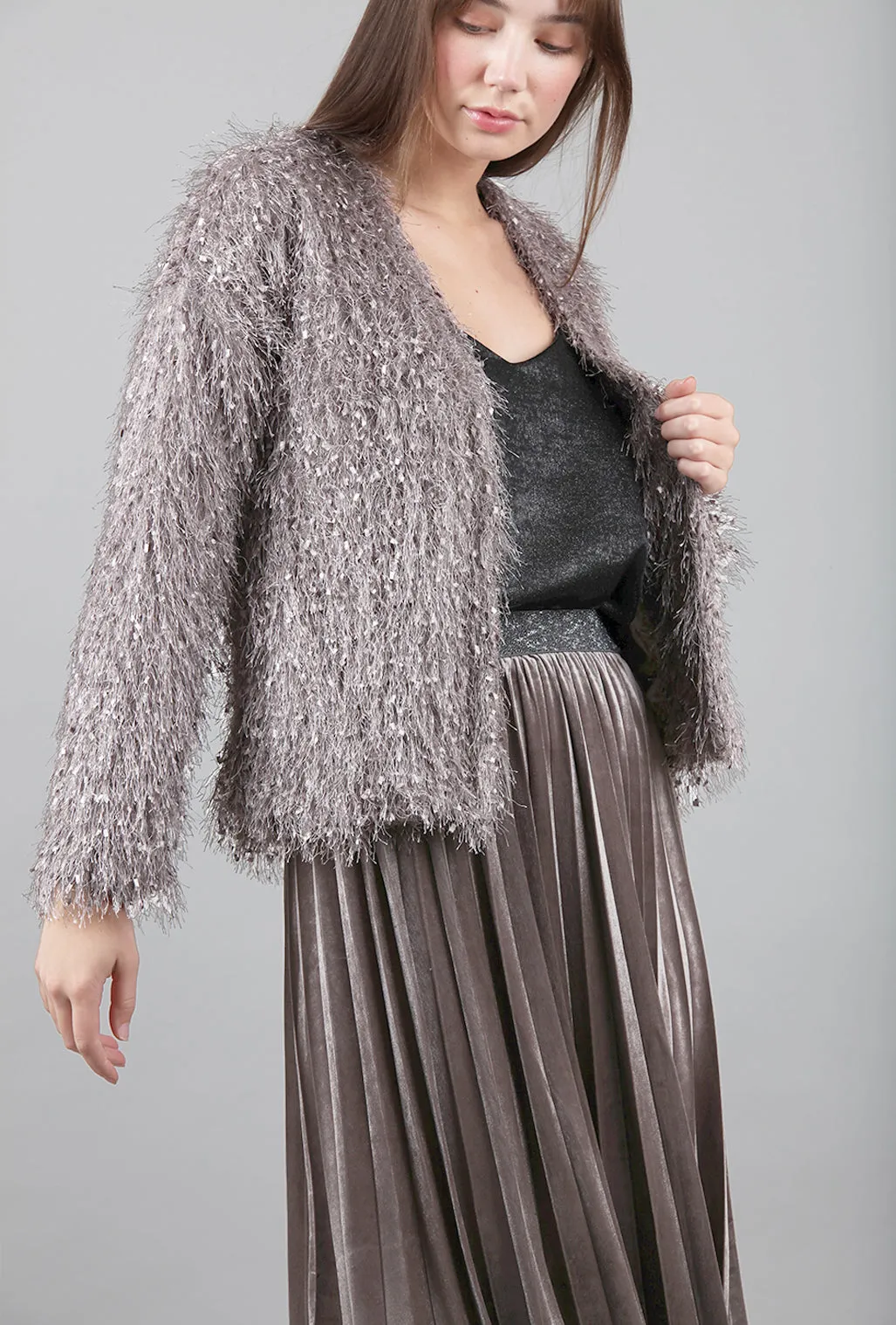 Faux-Fur Party Jacket, Gray