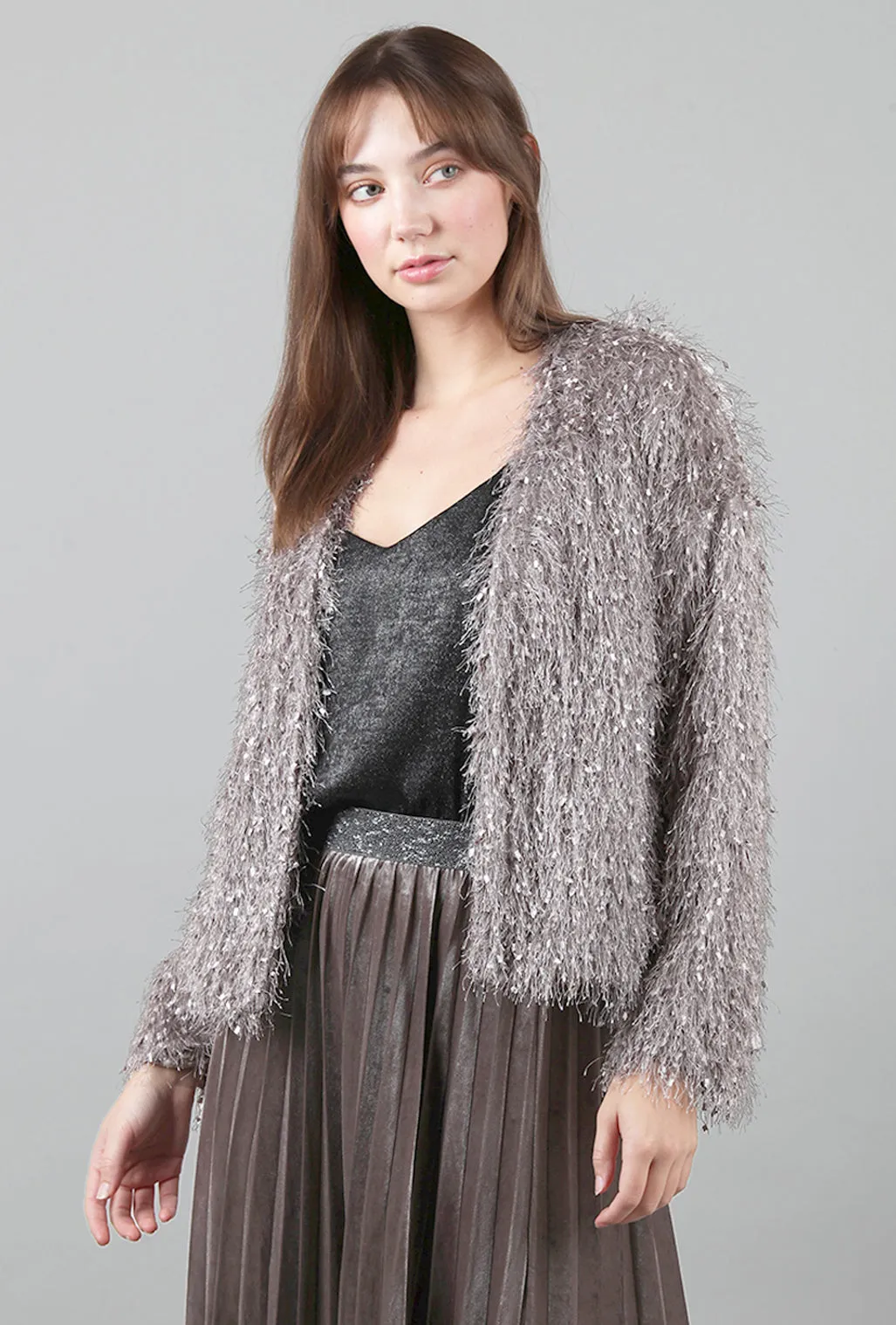 Faux-Fur Party Jacket, Gray