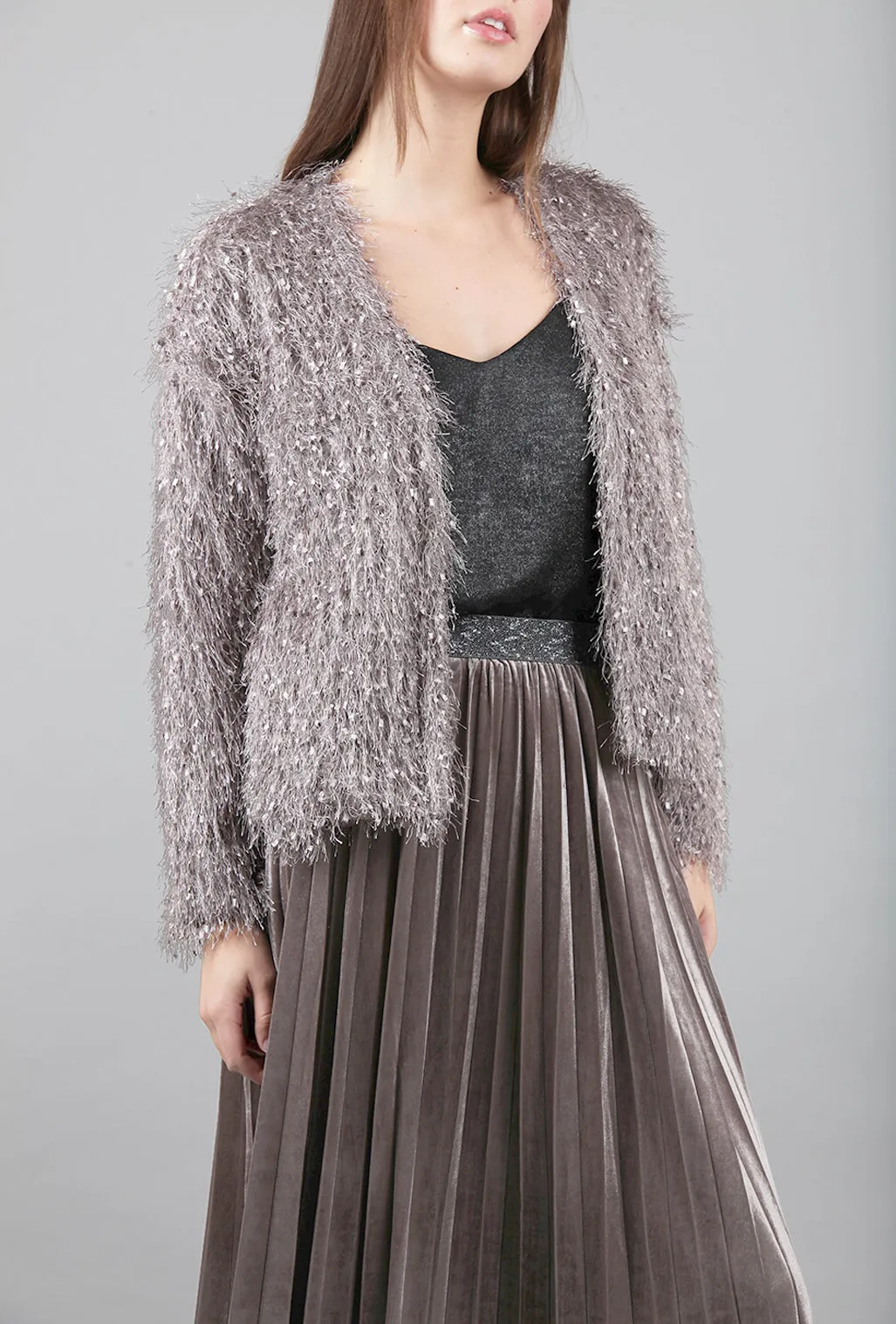 Faux-Fur Party Jacket, Gray