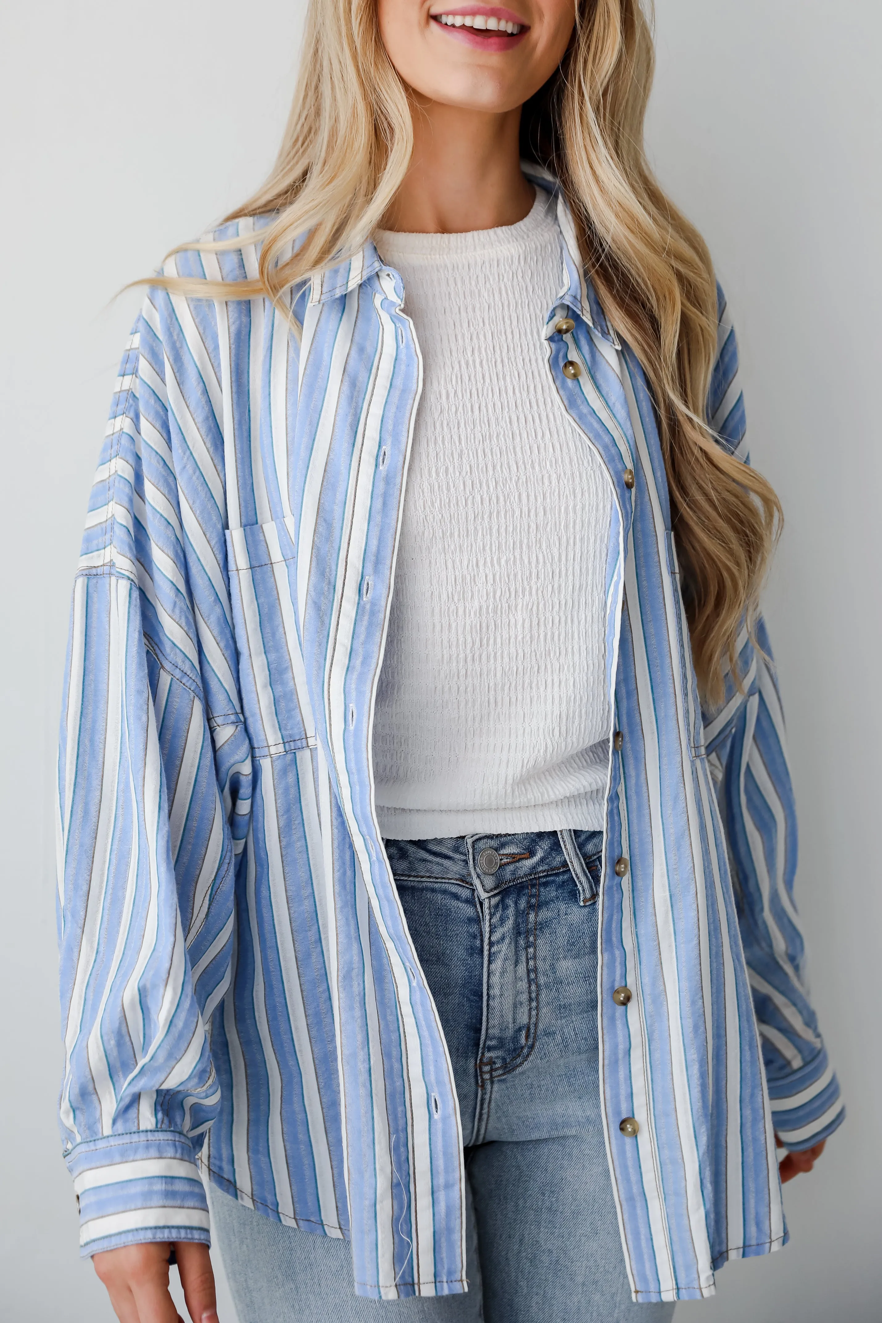 FINAL SALE - Breeze By Blue Striped Button-Up Blouse