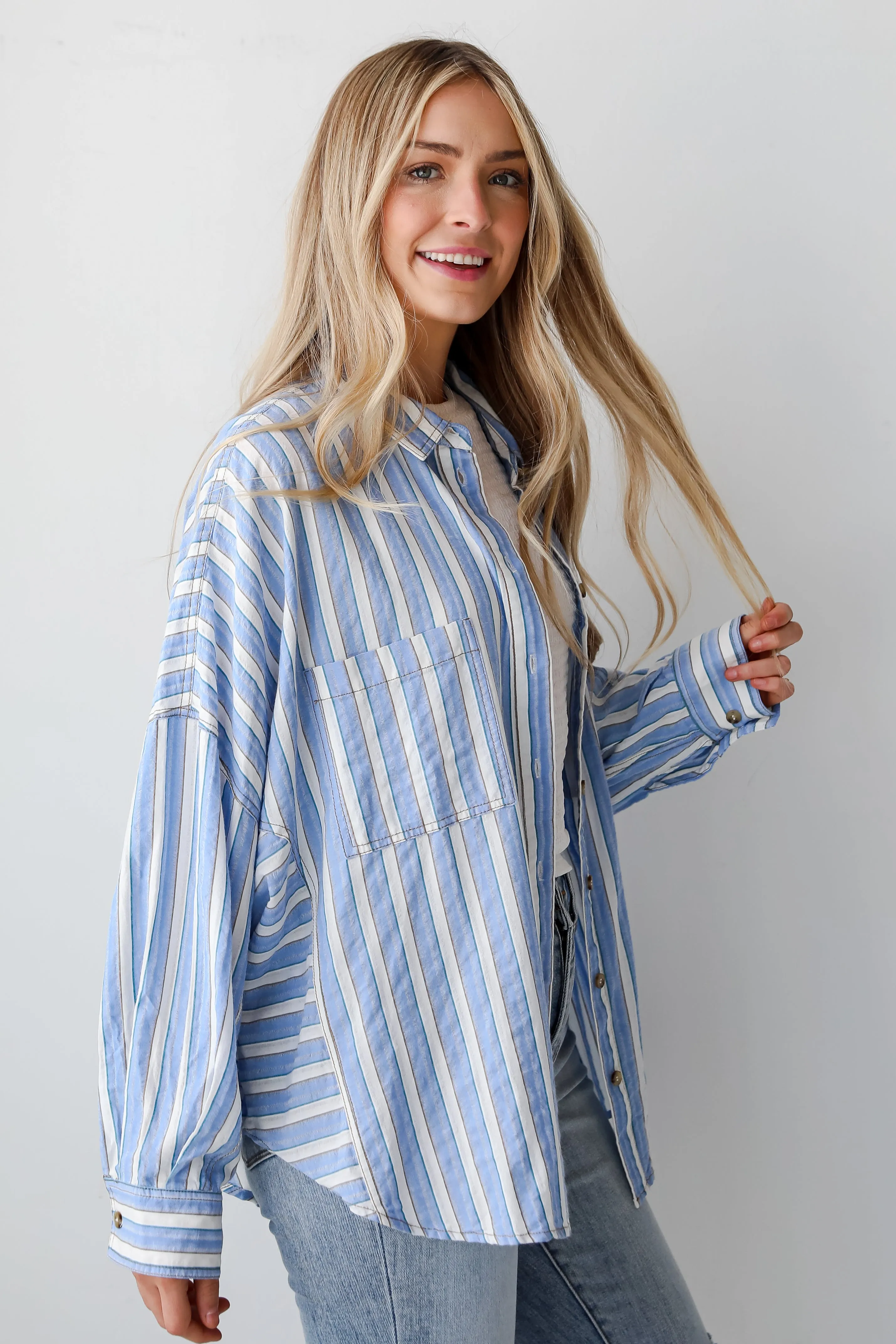 FINAL SALE - Breeze By Blue Striped Button-Up Blouse