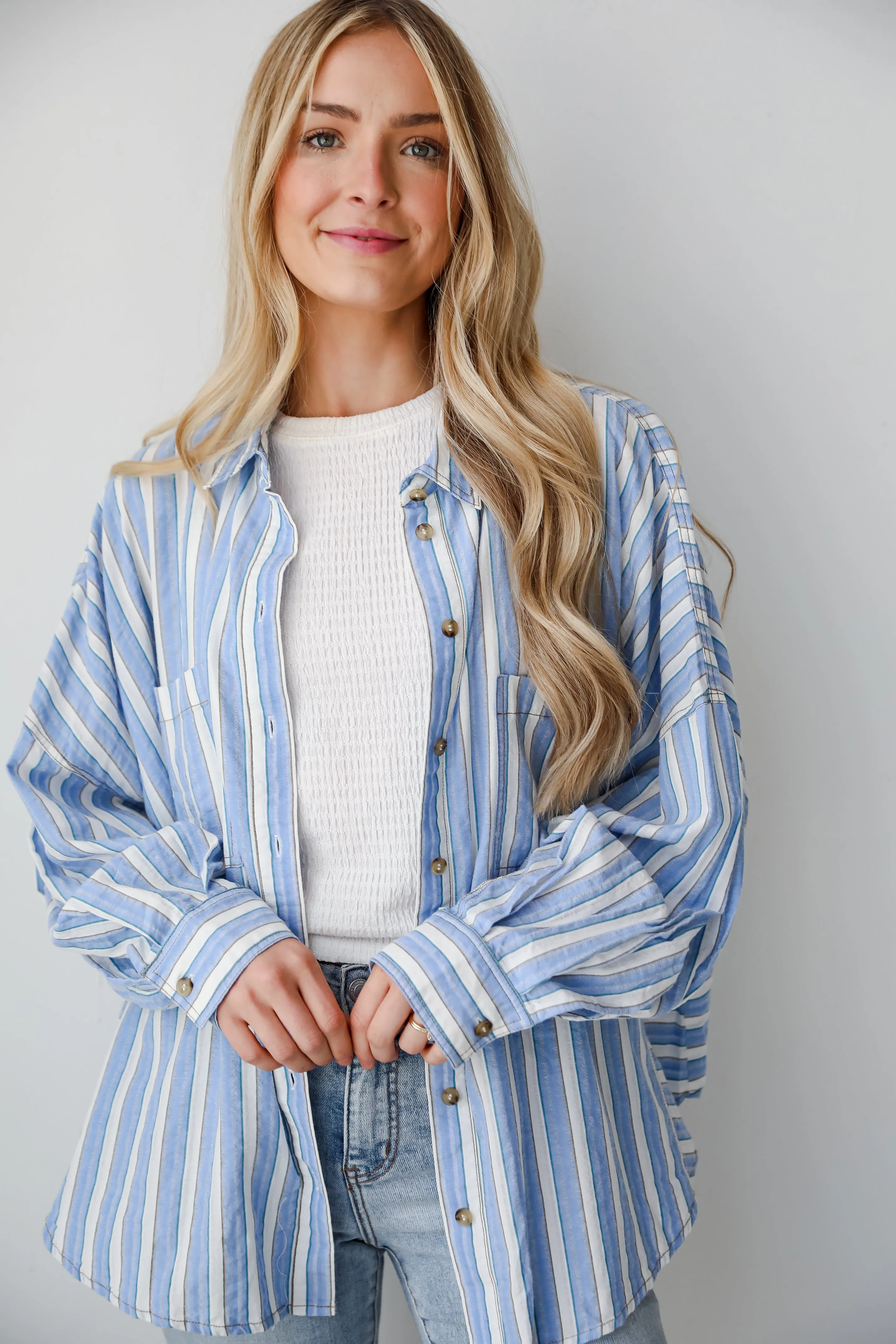 FINAL SALE - Breeze By Blue Striped Button-Up Blouse