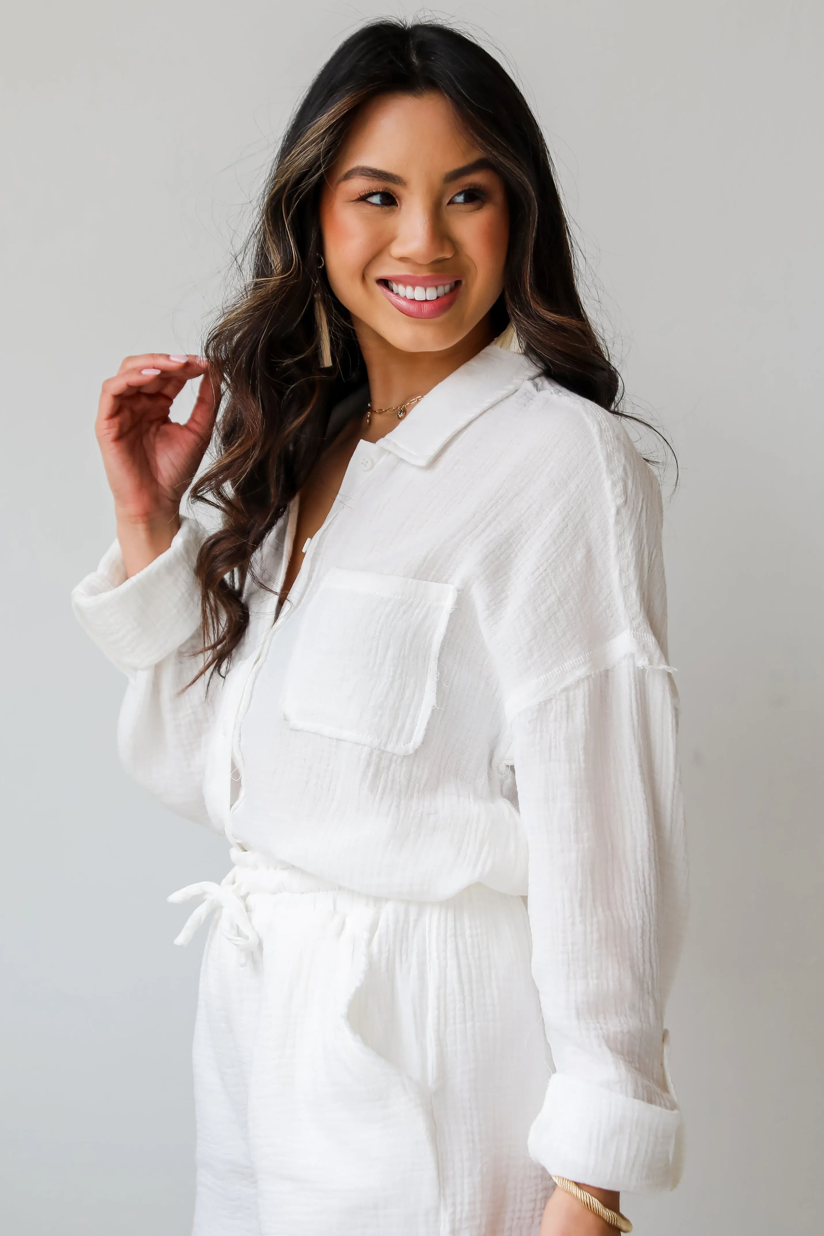 FINAL SALE - Breezy Getaway Linen Button-Up Blouse - DU DEAL